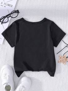 GraphicGems 女婴休闲恐龙印花粉色连衣裙和绿色圆领短袖 T 恤套装，夏季 - 黑色 - 查看 4