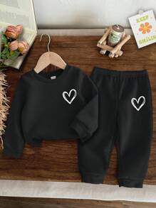 SHEIN 女宝宝针织柔软套头休闲装，厚款，适合秋冬季 - 黑色 - 查看 1