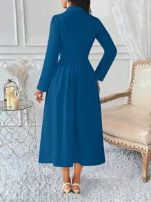 Lyxana Women's Double-Breasted Pleated Suit Skirt Set - Teal Blue - View 2