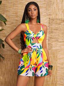 Slaydiva Mono nuevo con estampado de planta tropical, estilo casual de vacaciones, primavera/verano - Blanco - Ver 6