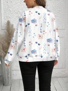 SHEIN LUNE Plus Size Casual Retro Floral Pattern Jacket, Suitable For Spring Outings Autumn And Winter Fall - White - View 4