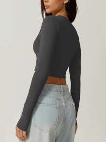 SHEIN EZwear 3 件装女士性感方领短款上衣长袖修身短款 T 恤，适合夏季 - 彩色 - 查看 5