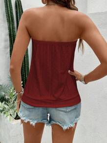 Chiquease Áo ống rộng rãi thêu họa tiết kỳ nghỉ dành cho nữ - Màu Đỏ Sâu - Xem 2