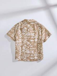 SHEIN 年轻男孩几何印花宽松复古可爱短袖衬衫 - 彩色 - 查看 7