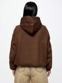 SUMWON WOMEN Oversized Slouchy Hoodie With Sleeve Script Premium Heavyweight Cotton Blend Kangaroo Pocket Sweatshirt Fall Winter Essential Streetwear Athleisure
