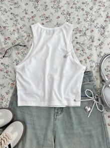 SHEIN EZwear Casual Minimalist Floral Print Round Neck Fitted Tank Top For Women, Suitable For Summer Back To School