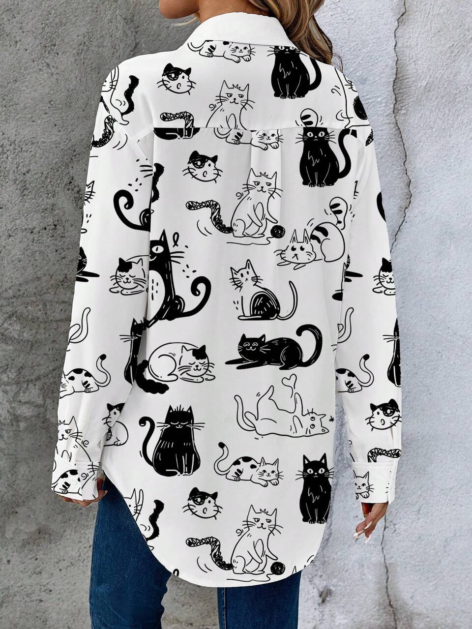 Casual Minimalist Cartoon Pattern Loose Long Sleeve Women Shirt, Suitable For Summer Suitable For Going Out Chic Blouses For Women,Casual