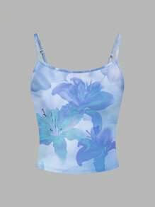 SHEIN EZwear 女士休闲全花卉印花性感吊带背心，适合夏季 - 彩色 - 查看 6