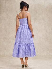 SHEIN BAE 女士紫色提花无袖甜美 V 领节日连衣裙 - 紫色 - 查看 2