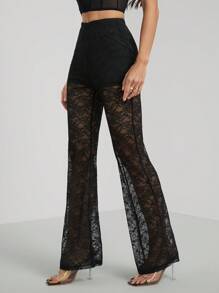 SHEIN Tall Pantalones acampanados de encaje para mujer para primavera y verano