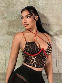 SHEIN SXY Leopard Print Spaghetti Strap Backless Crop Top,Tube Top,Cheetah Print,Y2k,Club Outfits Women Sexy,Going Out Outfits,Date Night Outfits Women,Gyaru,Streetwear Women