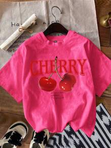Attitoon 3 件套休闲简约樱桃印花圆领短袖修身短款 T 恤女士适合夏季 - 彩色 - 查看 4