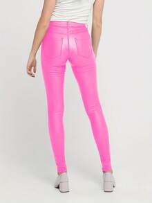 MYOURSA 弹力涂层仿皮紧身裤，七分打底裤，适合派对、街头风、夜店装扮，亮粉色，春季百搭 - 粉色 - 查看 2