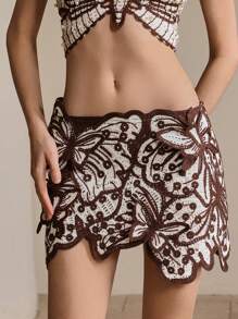 Anewsta Elegant Sexy Butterfly Design Color Block Asymmetric Hem Beach Cover Up, Festival Going Out Vacation Outfits For Women, Spring/Summer