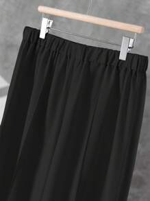 Linhara 2pcs/Set Women Plus Size Solid Color Front Tie Long Sleeve Top And Wide Leg Pants, Casual Outfit Fall Cloth For Women