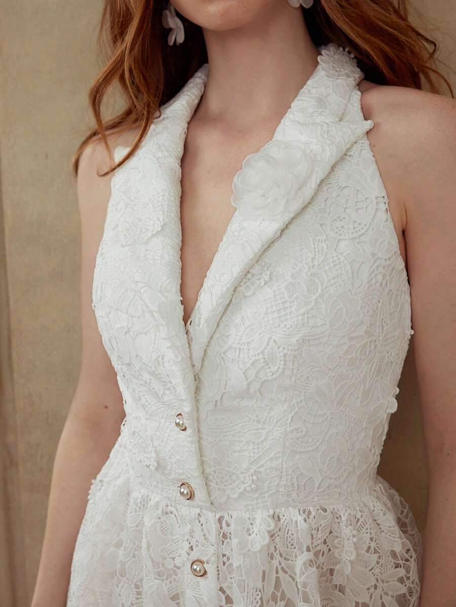 MOTF PREMIUM 蕾丝纽扣连衣裙 - 白色 - 查看 2