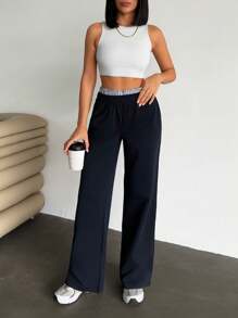 RueChic Women Second Belt Detailed Sweatpant Pant With Drawstring - Navy Blue - View 1