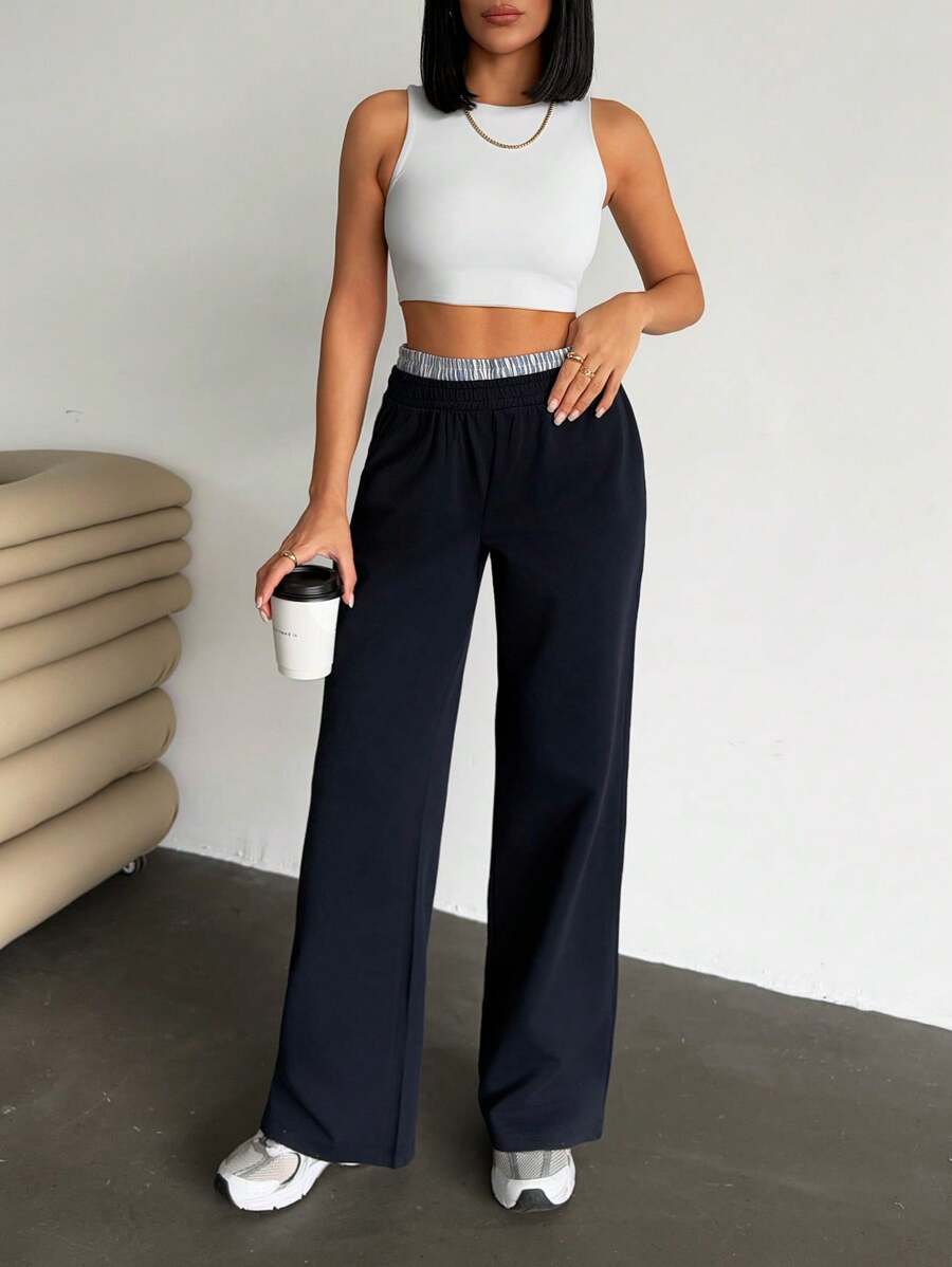 RueChic Women Second Belt Detailed Sweatpant Pant With Drawstring - Navy Blue - View 1