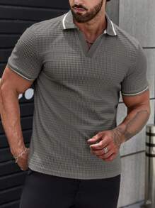Manfinity RelaxMax Men's Casual Color Block Trim Short Sleeve Polo Shirt