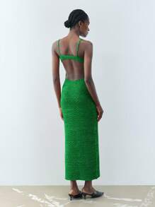 Maija 春夏新款绿色圆形金属纽扣节日优雅现代女式毛衣裙适合外出度假、节日、日常休闲、沙滩婚礼、情人节派对穿着老款90年代女装波西米亚风 - 綠色 - 查看 5