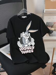 LOONEY TUNES X SHEIN Camiseta de manga corta informal con estampado de dibujos animados para niño preadolescente, verano