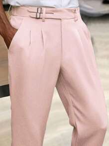 Manfinity Mode Men's Casual Solid Color Tapered Suit Pants