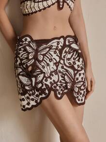 Anewsta Elegant Sexy Butterfly Design Color Block Asymmetric Hem Beach Cover Up, Festival Going Out Vacation Outfits For Women, Spring/Summer