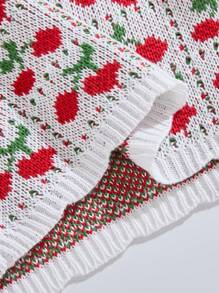 SHEIN 2pcs White Cherry Pattern Knitted Vest And Knitted Shorts Sets For Young Girls - White - View 8