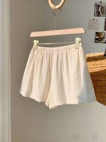 Comfortcana Women's Casual Ruched Waist Drawstring Pocket Relaxed Shorts - Apricot - View 2