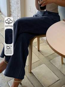 DAZY 女式加大码宽松阔腿长牛仔裤 - 深色水洗藍 - 查看 6