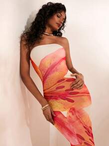 Opulessa Summer Beach Outfits For Woman Wedding Guest Dress Elegant Vacation Knitted Mesh Print Fitted Women's Dress, Christmas Party Clothes, New Year Look, Thanksgiving Outfits, Elegant Dresses Party, Luxury Evening Dresses For Weddings, Sexy Club Outfits - Apricot - View 1