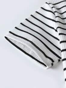 SHEIN Young Boy 3pcs Striped Quarter Button Tee - Multicolor - View 4