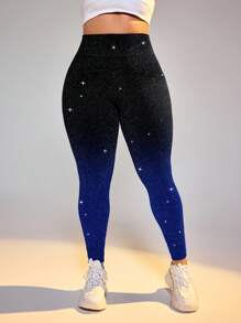 Plus Size Metallic Shiny Leggings, Party Style