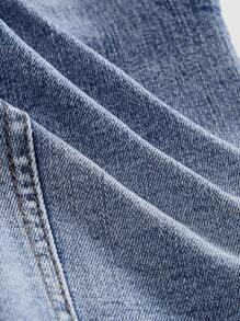 SHEIN MOD 女士单排扣休闲挂脖牛仔衬衫 - 中等水洗藍 - 查看 4