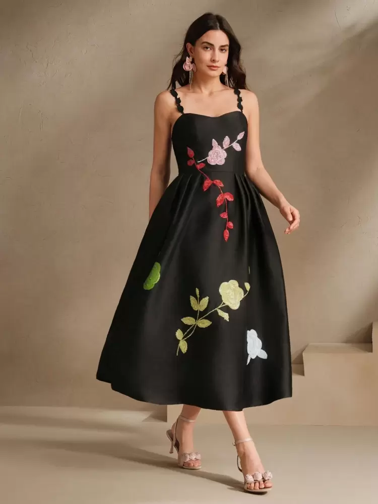 Sequin Flower Decor Sleeveless Dress, Elegant New Urban Style Sundress, Spring/Summer Outfits For Women