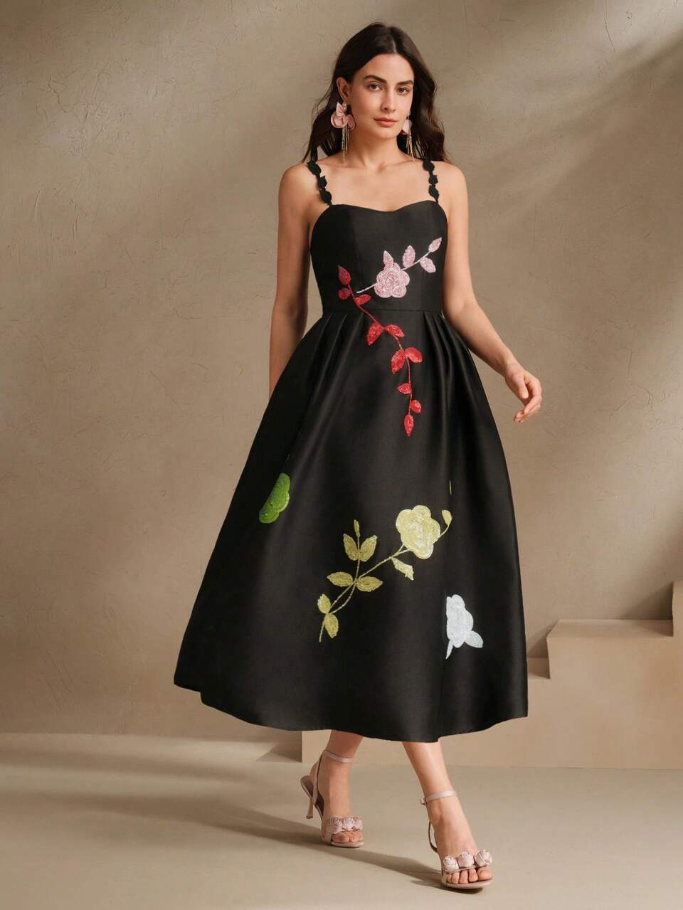 Sequin Flower Decor Sleeveless Dress, Elegant New Urban Style Sundress, Spring/Summer Outfits For Women