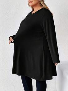 SHEIN CURVE+ 加大码红色不对称下摆长T恤，秋季，情人节