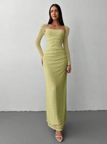 Aloruh 全新优雅方领提花针织女式连衣裙 - 綠色 - 查看 7