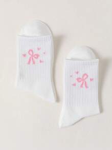 DOMINATE Calzini bianchi a metà polpaccio da donna con design a fiocco rosa artistico - Multicolore - Visualizzare 2