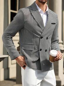 Manfinity Mode Blazer d'affaires casual à manches longues col châle à carreaux pour homme, pour l'automne - Noir et Blanc - Voir 6