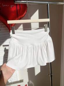 Comfortcana Women Solid Color Minimalist Design Skirt, Suitable For Summer White Ruffle Shorts - White - View 2