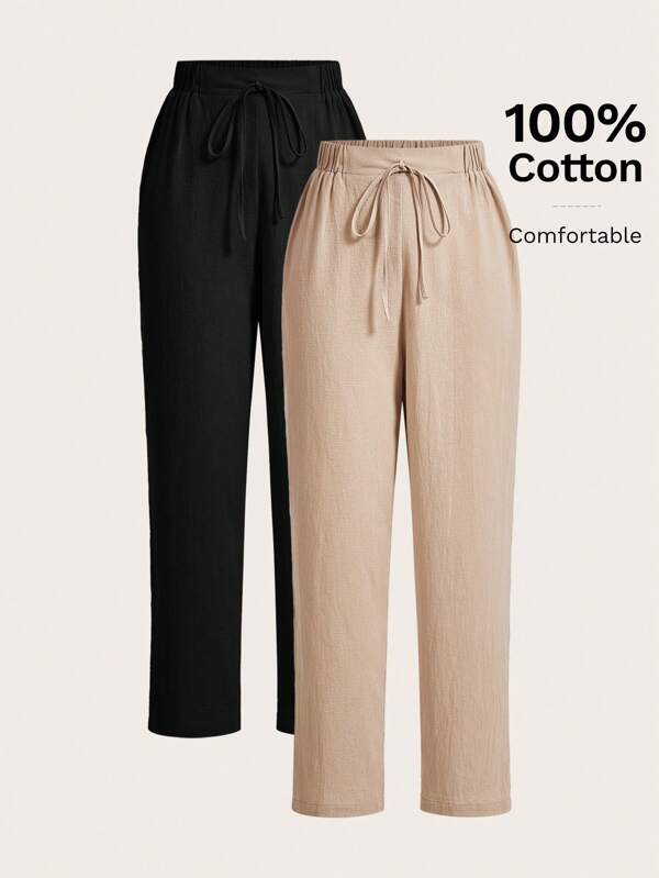 Poéselle 弹性腰部亚麻休闲裤，透气舒适，适合日常、度假、通勤穿着