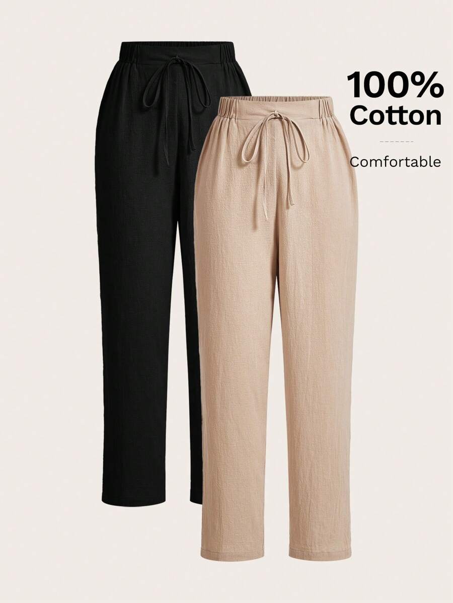 Poéselle Quần vải lanh lưng thun, thoáng khí và thoải mái, thích hợp mặc hàng ngày, đi nghỉ, đi làm - Nhiều màu - Xem 1