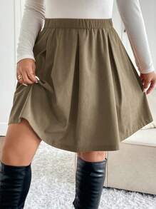 SHEIN Frenchy 大码松紧腰褶皱拉链迷你裙