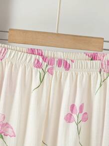 2 件套少女优雅纯紫色上衣和休闲紫色印花裤、睡衣套装 - 粉色 - 查看 4