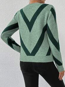 SHEIN LUNE 2024 Autumn/Winter New Arrival Geometric Striped Pullover Sweater Knit Pullover Fall - Multicolor - View 2