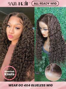 Chocolate Dark Brown Water Wave Pre Bleached Pre Plucked Pre Cut Lace 180% Density Wear And Go Glueless 4x4 Lace All Ready Wig With Anti Slip Silicone Band And Breathable Dome Cap - S4 - View 2