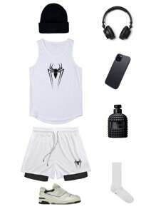 Manfinity Sport Corelite Men's Casual Sleeveless Tank Top & Shorts Set, Minimalist Festival Outfit Suitable For Summer