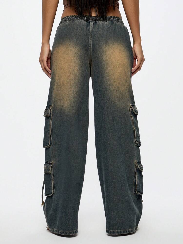 SUMWON WOMEN 허리 조임끈이 달린 헐렁한 카고 청바지