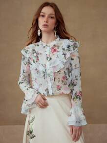 MOTF PREMIUM Blusa con estampado floral y volantes - Multicolor - Ver 3